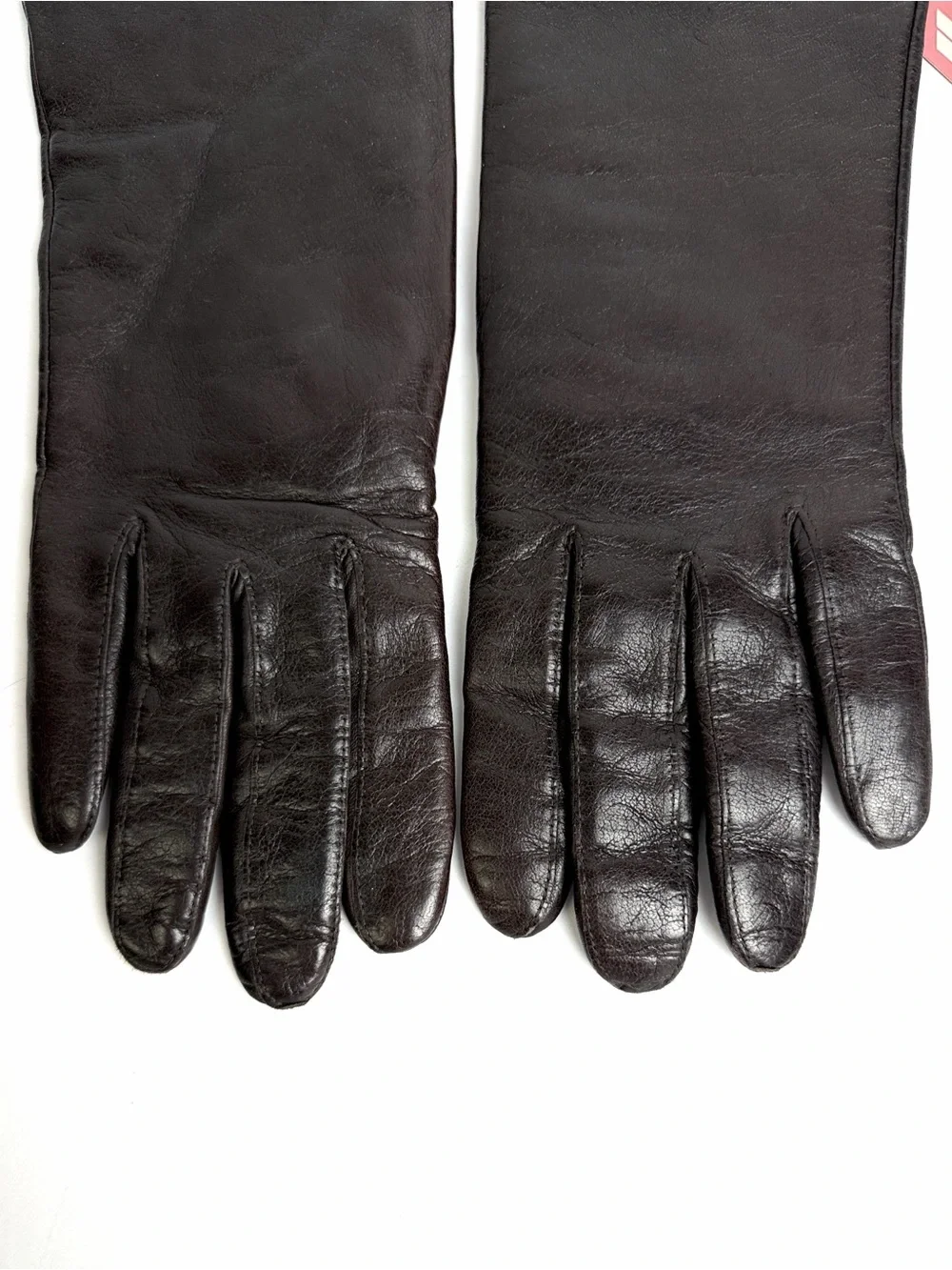 NWT Aris Dark Brown Leather Gloves Cashmere Lined Women’s Size 7.5 Vintage